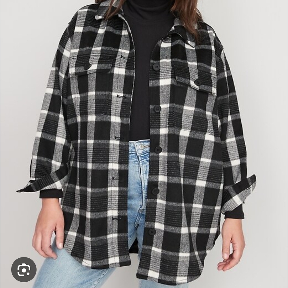 Old Navy Black and White Oversized Plaid Soft-Brushed Utility Shacket Sz XS S M